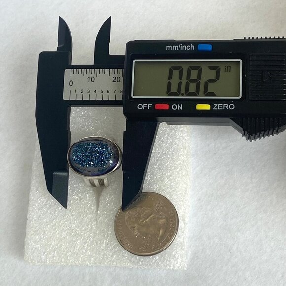 Sterling Silver 925 India Oval Blue Titanium Druzy Triple Band Ring Sz 7 - Picture 13 of 16